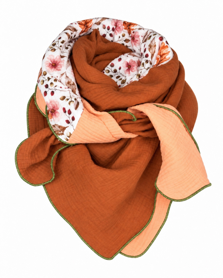 Musselin-Schal Damen Apricot, Braun & Weiß 140 × 140 cm von OBERMUTTI